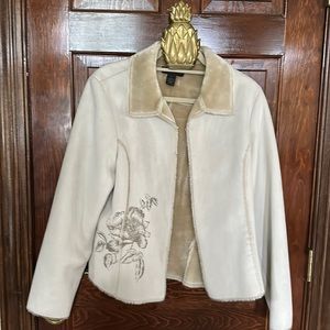 Suede look and fleece lined Ecru Jacket , L